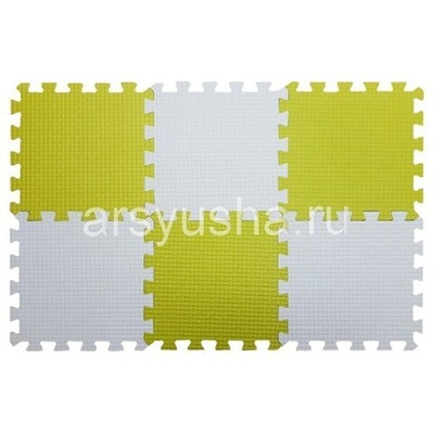 Коврик-пазл BABYPUZZ (6 плит 33x33x1см, ~0,65кв.м./уп) Бело-салатовый