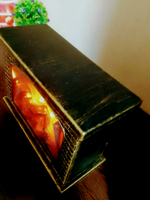 Светодиодный декоративный камин с эффектом живого огня 28х20х12 см, патина золотая бронза