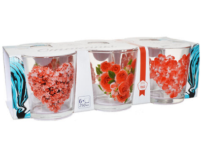Набор стаканов "Цветочное сердце" 6шт 250мл (низкие)