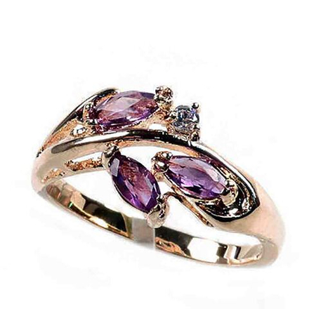 Кольцо "Лист" аметист, фианит