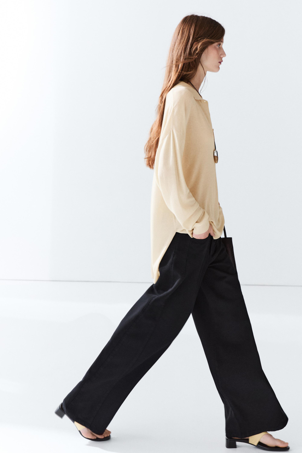 Massimo Dutti Свитер поло из смеси хлопка и шелка, цвет слоновой кости