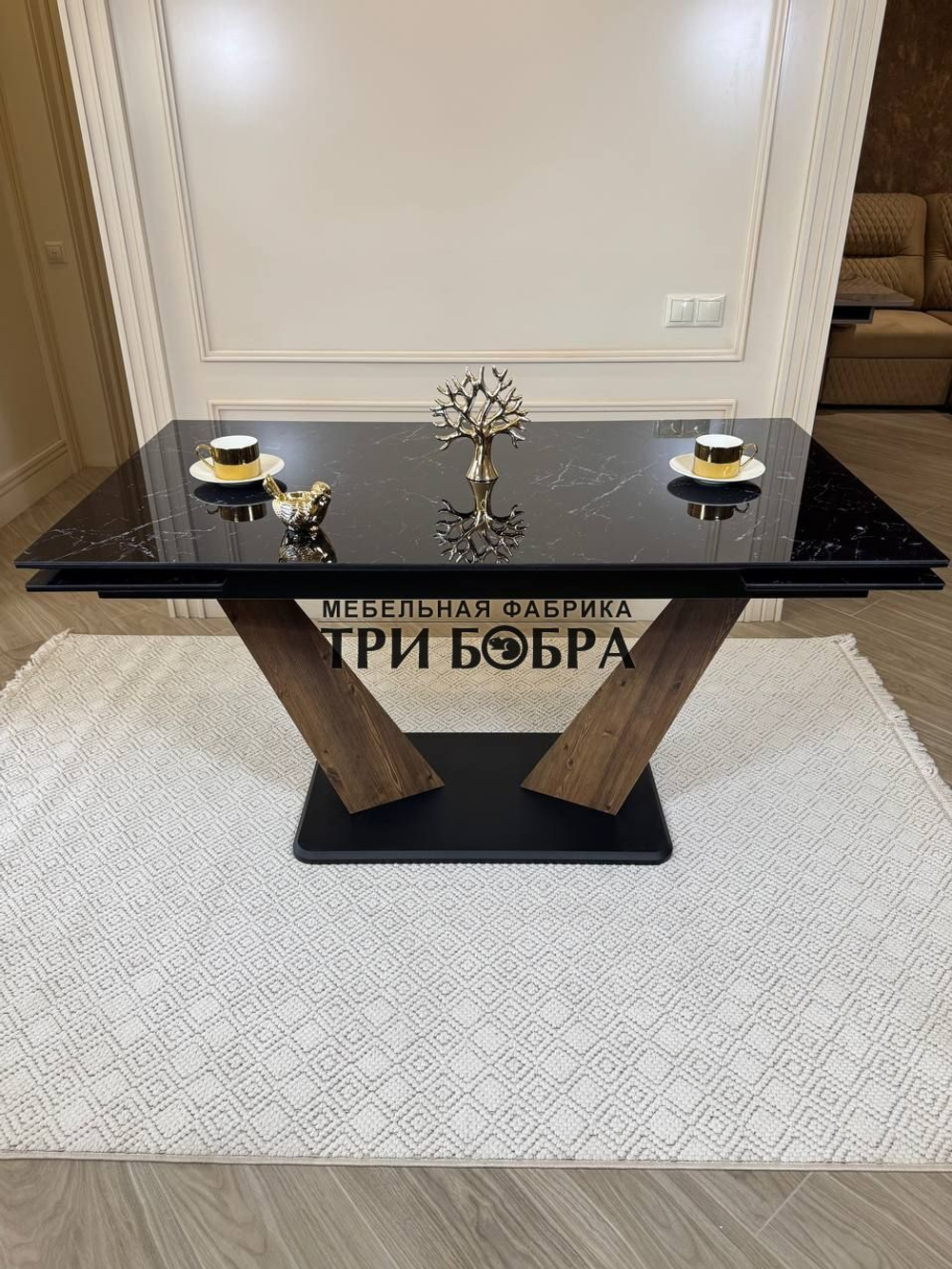 Кухонный раздвижной стол "Вирджиния", черный мрамор