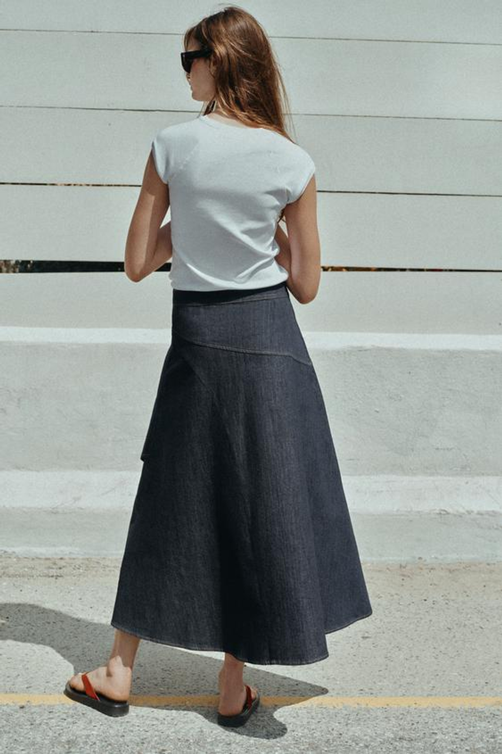 ZARA ЮБКА МИДИ ИЗ ДЕНИМА Z1975 С ВОЛАНАМИ, СИНИЙ