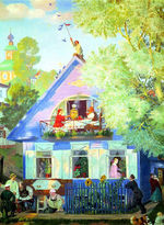 Голубой домик, Кустодиев Борис Михайлович, картина (репродукция), Настене.рф