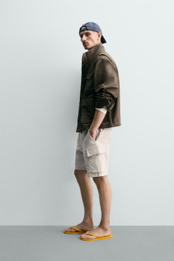 ZARA ШОРТЫ КАРГО RELAXED FIT С ЭФФЕКТОМ ПОТЕРТОСТИ, ЦВЕТ ЛЬДА