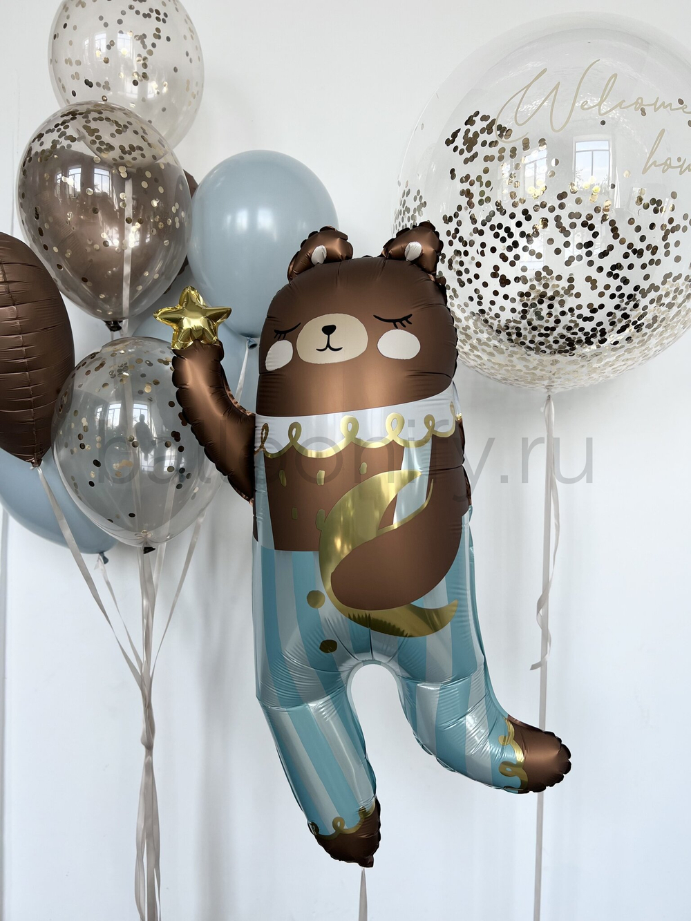 Набор шаров на выписку "Мишка в полосатых штанишках", дизайн №7