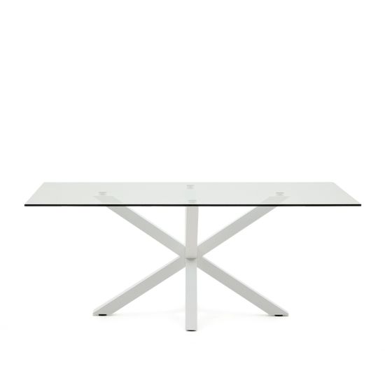 Стеклянный стол Arya с белыми стальными ножками 200x100