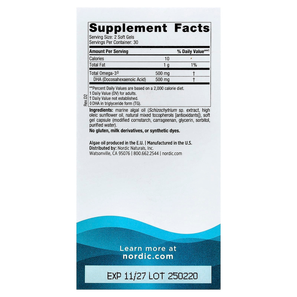 Nordic Naturals, ДГК из водорослей, 60 мягких таблеток (250 мг в мягком геле)