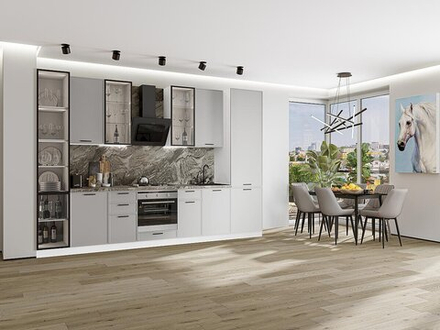 Прямая модульная кухня Фрейм-06 Grey Silk - Белый 2340*3400*600