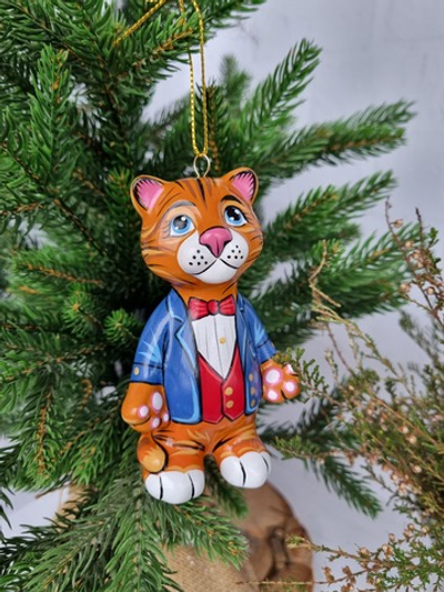 Кот джентельмен ёлочная игрушка из фарфора