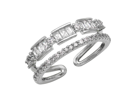 Кольцо двойное "Дорожка" со стразами и кристаллами (уценка)