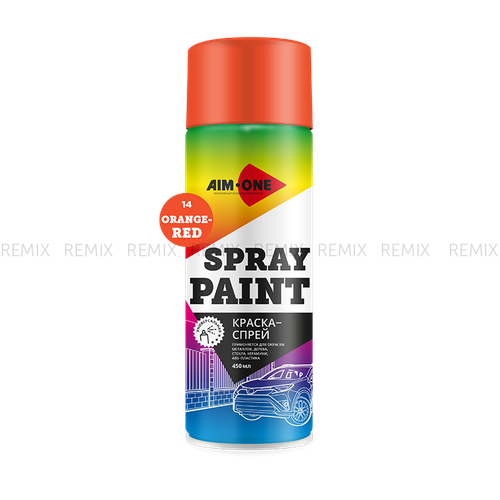 Краска-спрей оранжево-красная AIM-ONE 450 мл (аэрозоль).Spray paint orange  450ML SP-OR14