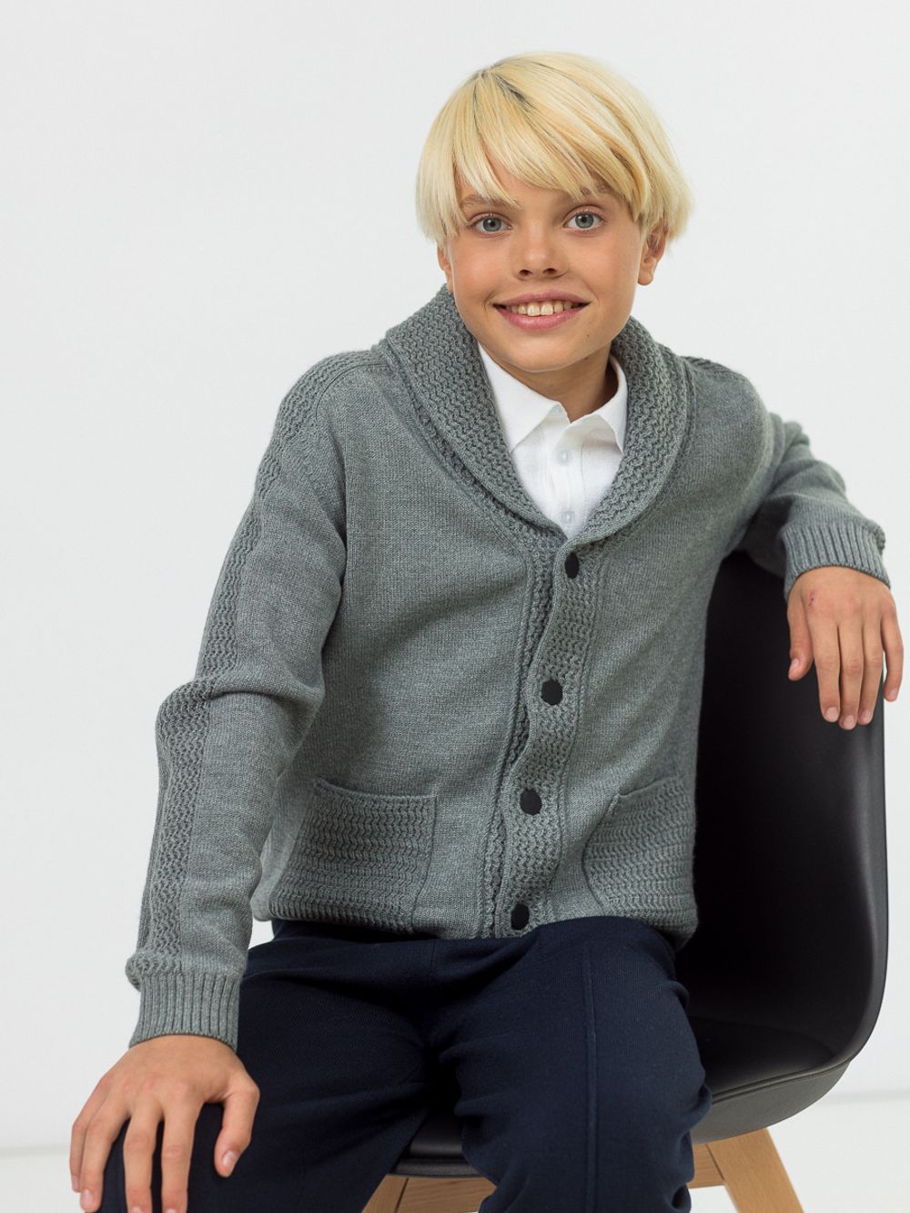 Кардиган для мальчика на пуговицах в школу AT1085 серый