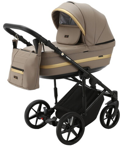 Детская коляска Adamex Rimini Deluxe 3 в 1 RI214 Т.БЕЖ.КОЖА+ЗОЛОТО.ОТДЕЛКА