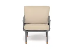 "Верона" кресло плетеное из роупа, каркас алюминий светло-серый (RAL7035) муар, роуп светло-серый круглый, ткань Mossle светло-бежевая