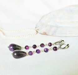 Длинные серьги капли с аметистом