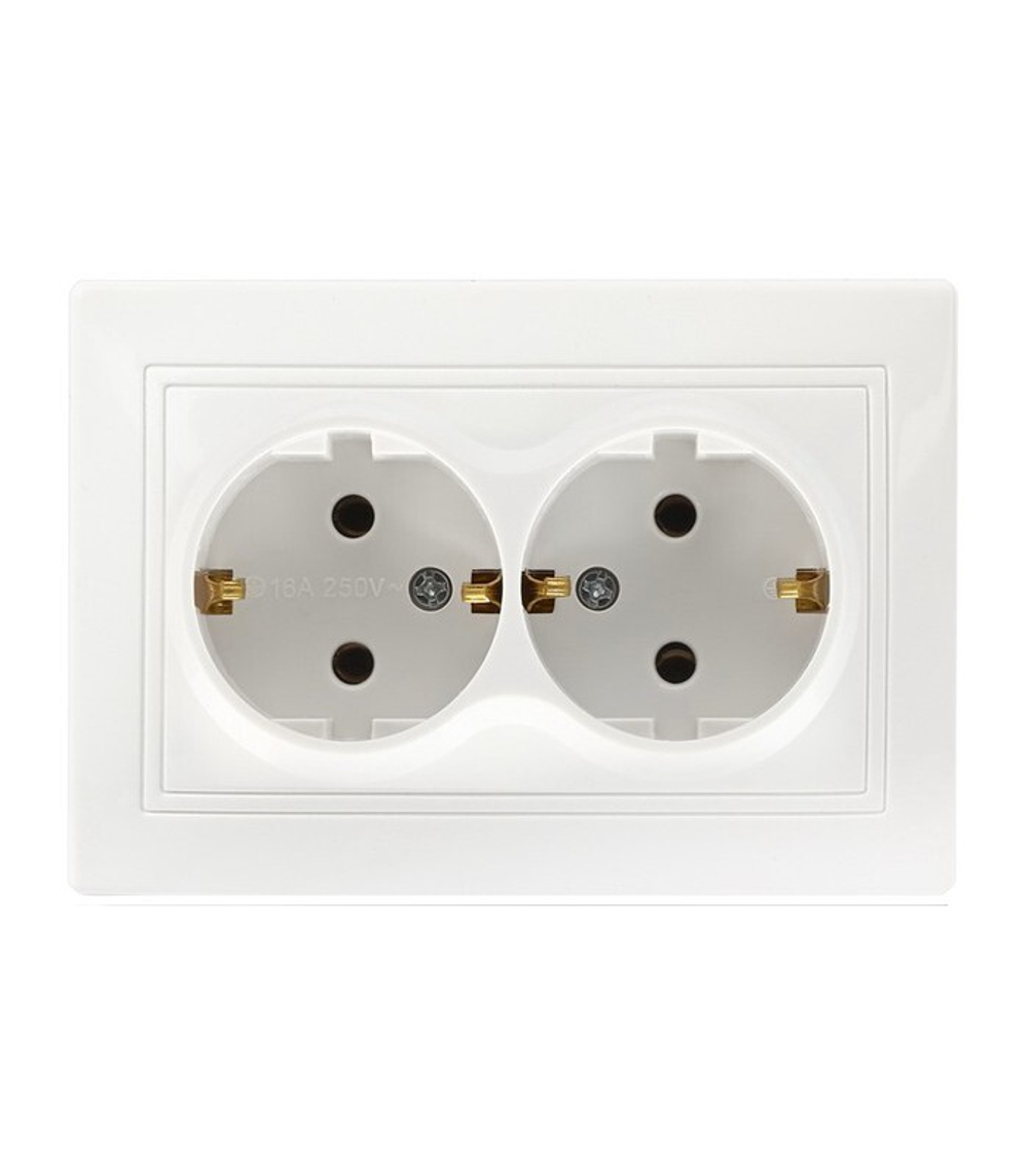С0128/С0127 Розетка 2-местная с/з  СП16А 220В белая(Севиль)