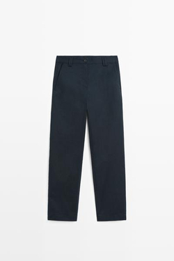 Massimo Dutti Эластичные хлопковые брюки-клеш, глубокий синий