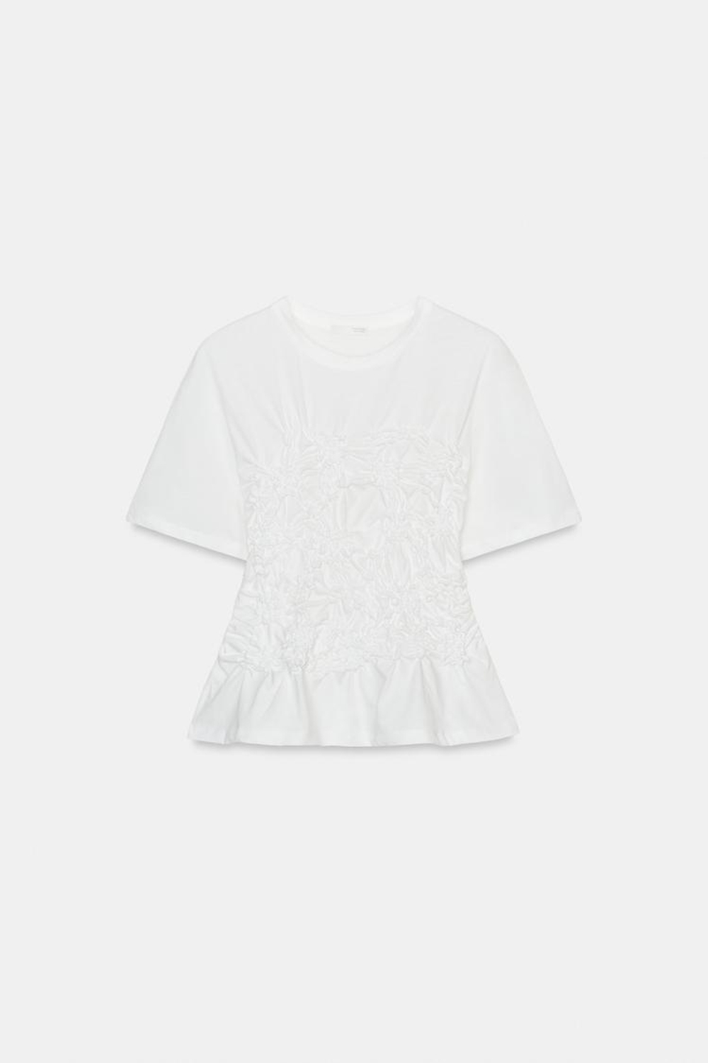 ZARA ТОП С КОРОТКИМИ РУКАВАМИ И СБОРКАМИ, БЕЛЫЙ