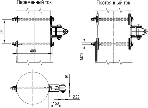 Нижний узел крепления консоли на железобетонной стойке на закладных