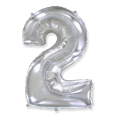 Шар фольга Цифра 2 Silver Серебро 102см с гелием
