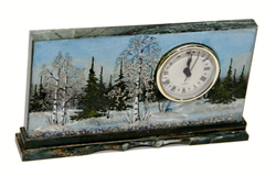 Часы из змеевика "Зима" с рисунком каменной крошкой 23-3.5-13см вес 1.3кг