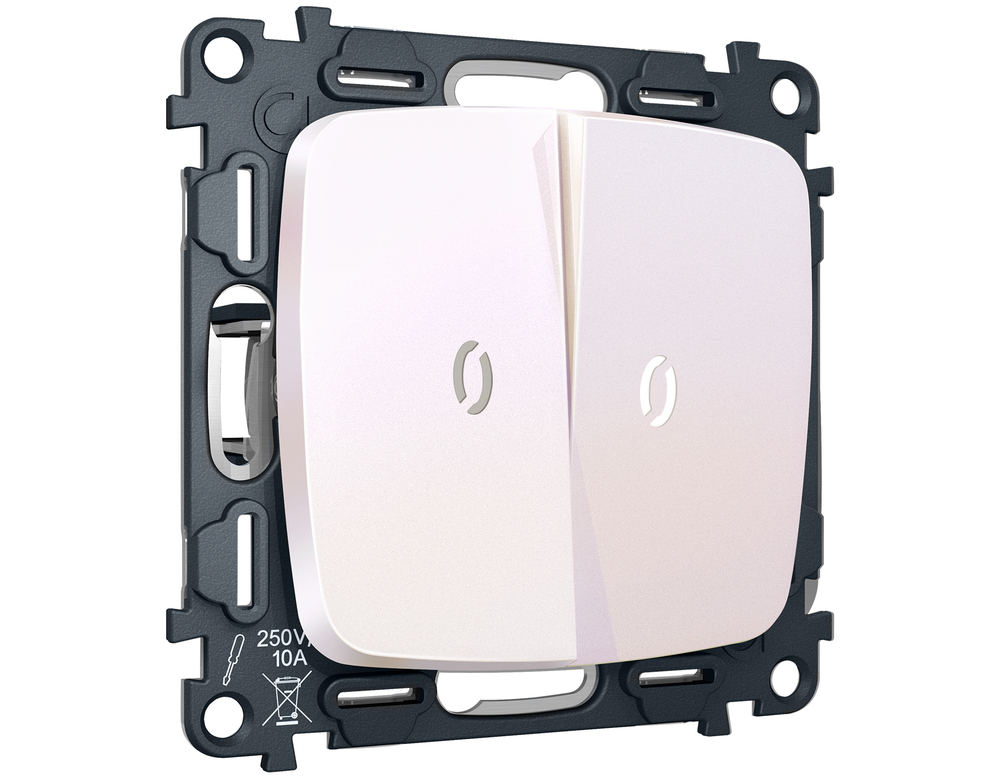 MO204015 Комплект механизма 2-кл выключателя с подсветкой 5600K OMEGA Жемчуг QUANT (OP2040, VM115, G14W)