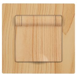 Розетка Intro Accent 6-203-11 с заземлением 2P+E Schuko с крышкой 16А-250В IP20 СУ AL/CU сосна