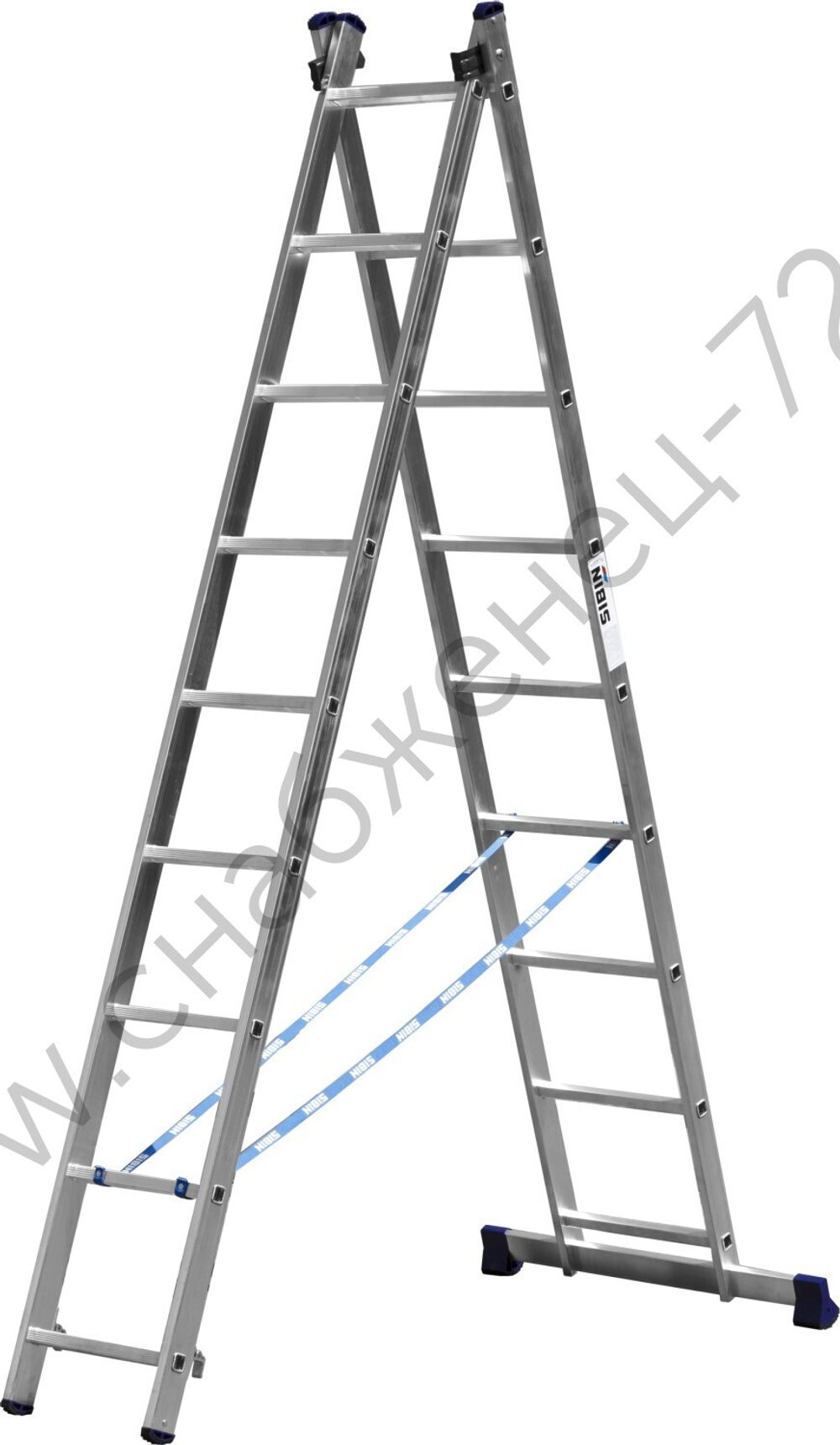 СИБИН 9 ступеней, со стабилизатором, алюминиевая, двухсекционная лестница (38823-09)