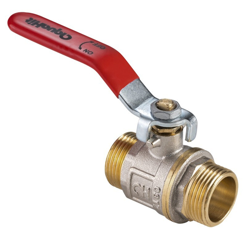 Кран латунный шаровой MVI AquaHit BV.316.04, DN 25, PN 25 рычаг, штуцер-штуцер, полнопроходной, никелированный