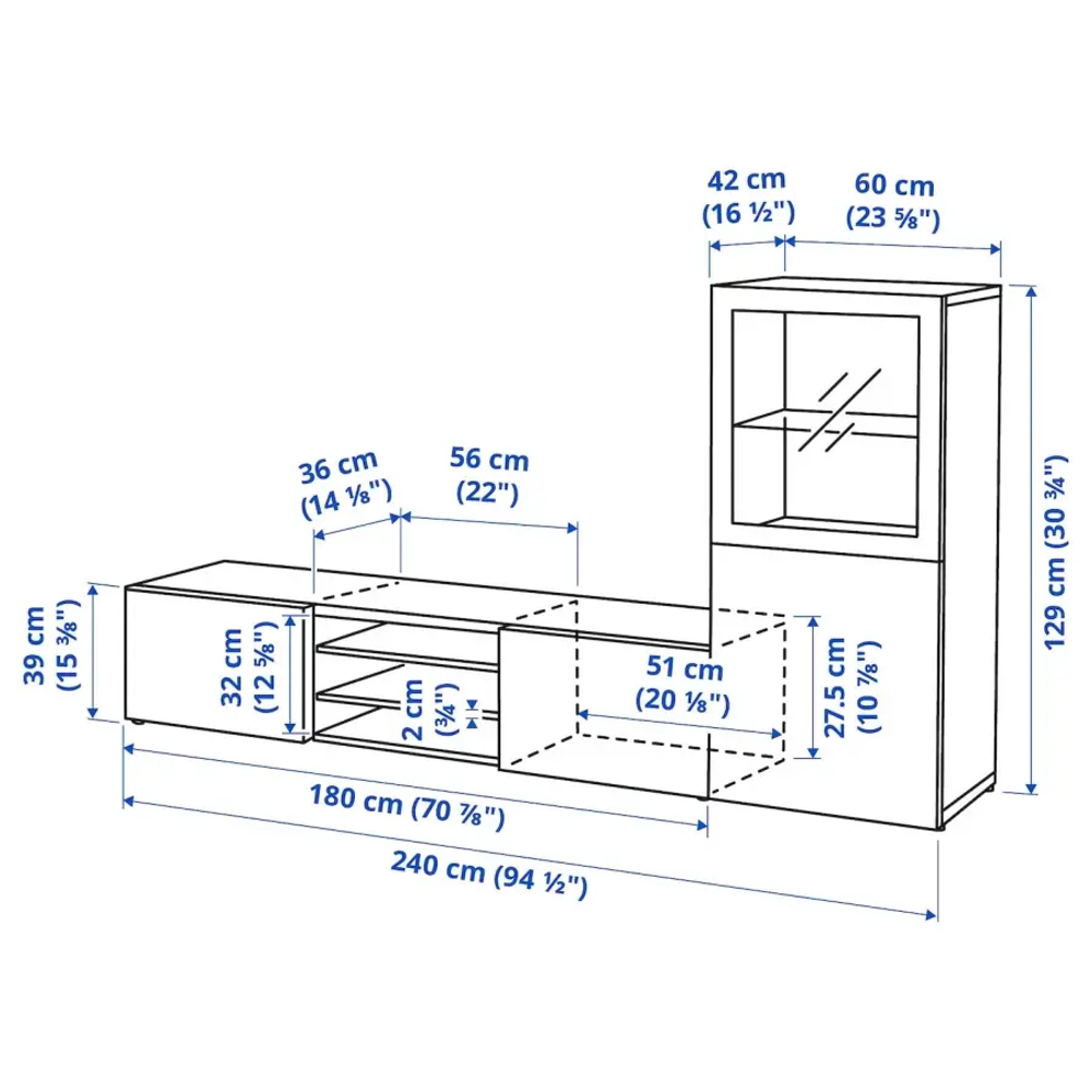 Комбинация для хранения ТВ - IKEA BESTÅ/BESTA, 129x42x240см, светло-коричневый, БЕСТО ИКЕА