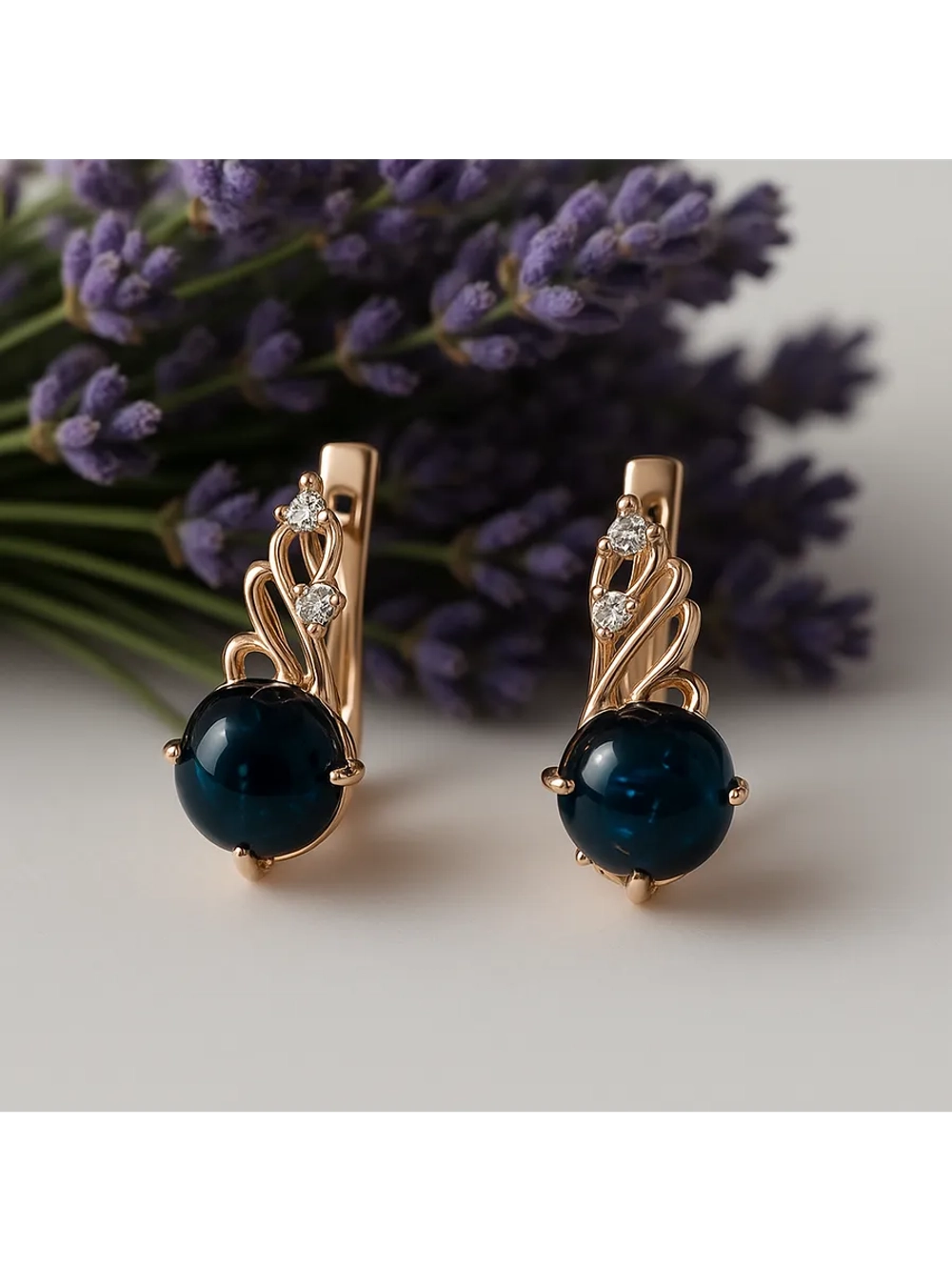 Серьги серебряные с синим янтарем