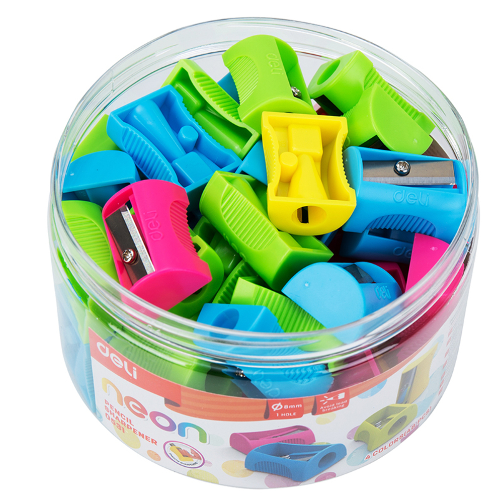 Точилка DELI "Neon" 0531, пластиковая, 1 отверстие, ассорти