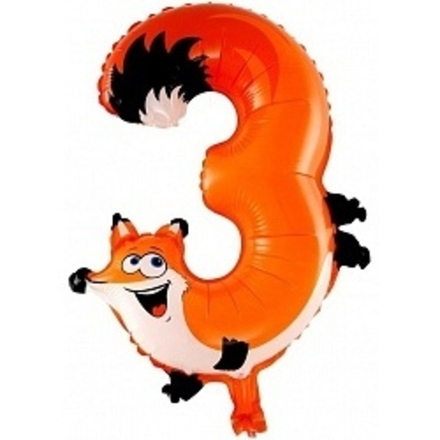 Шар с клапаном (16"/41 см) Цифра, 3 Лиса