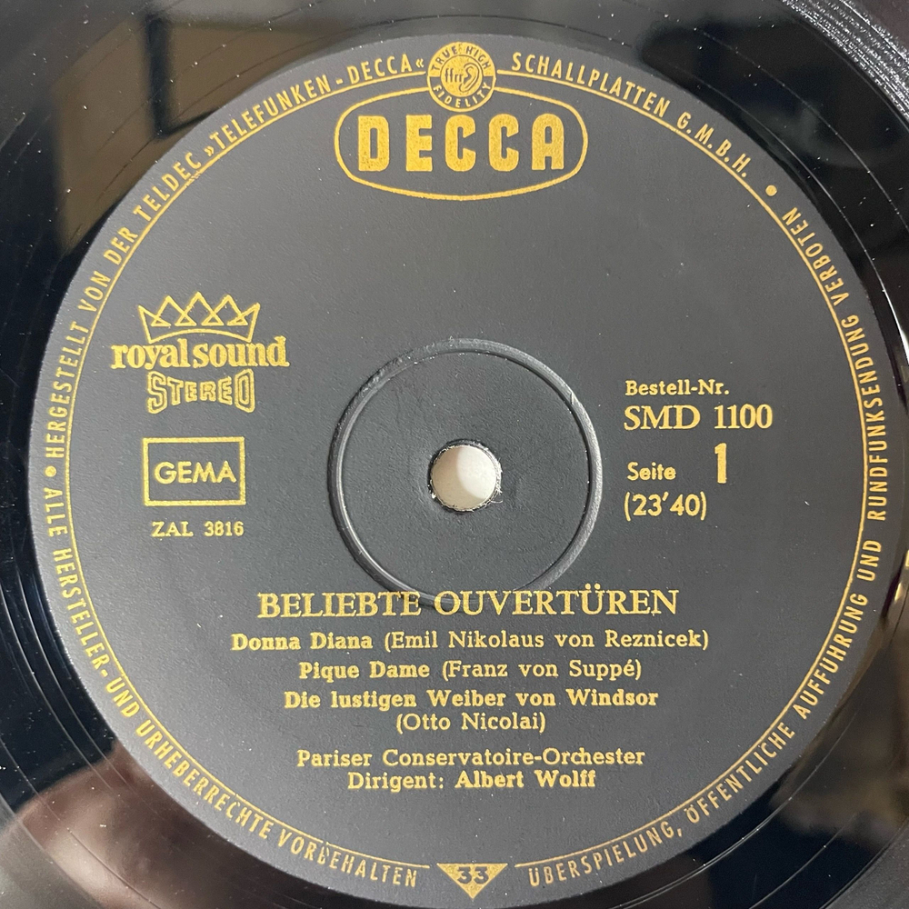 Винтажная виниловая пластинка LP Pariser Conservatoire Orchester, Albert Wolff, Beliebte Ouverturen (Германия 1977)