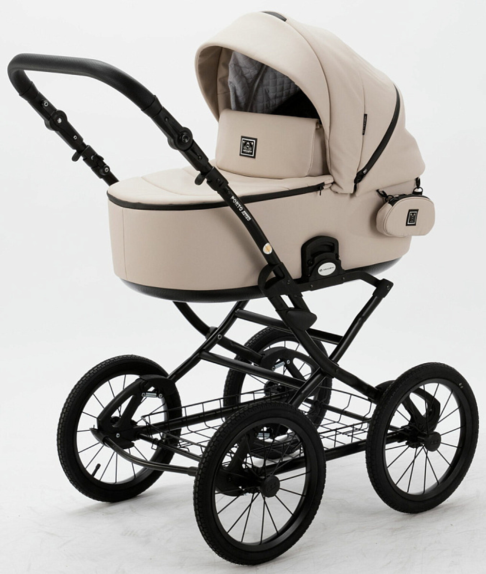 Детская коляска Adamex Porto Retro Deluxe 2 в 1 PO-SA07 (СВ.БЕЖ.КОЖА)