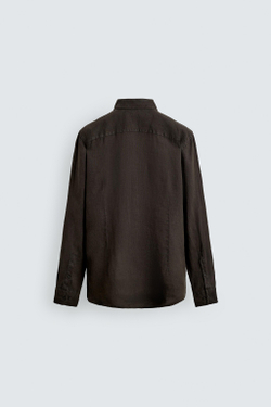 ZARA РУБАШКА REGULAR FIT ИЗ 100% ЛЬНА, ШОКОЛАДНЫЙ