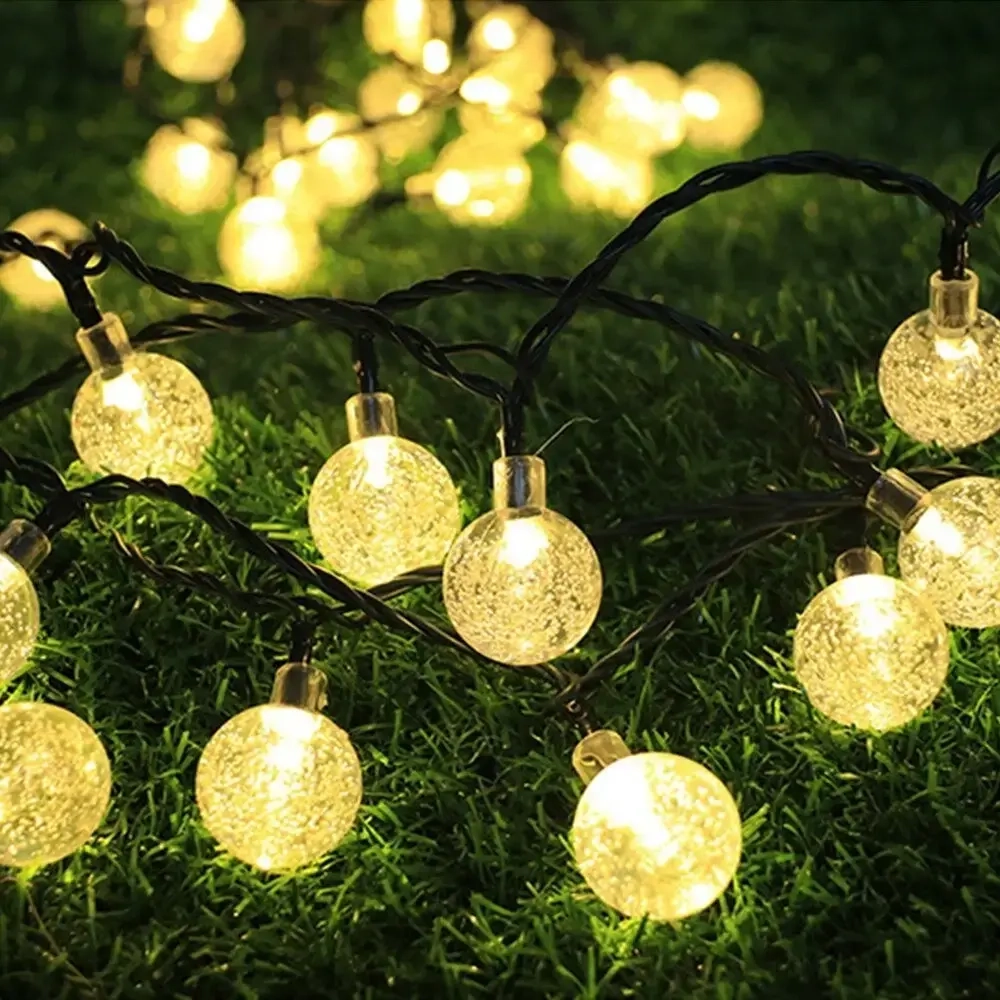 Гирлянда для улицы «Роса» 3м, 20 ламп LED чёрный провод, 2 реж, IP-55, Теплый белый (солнечная батарея).