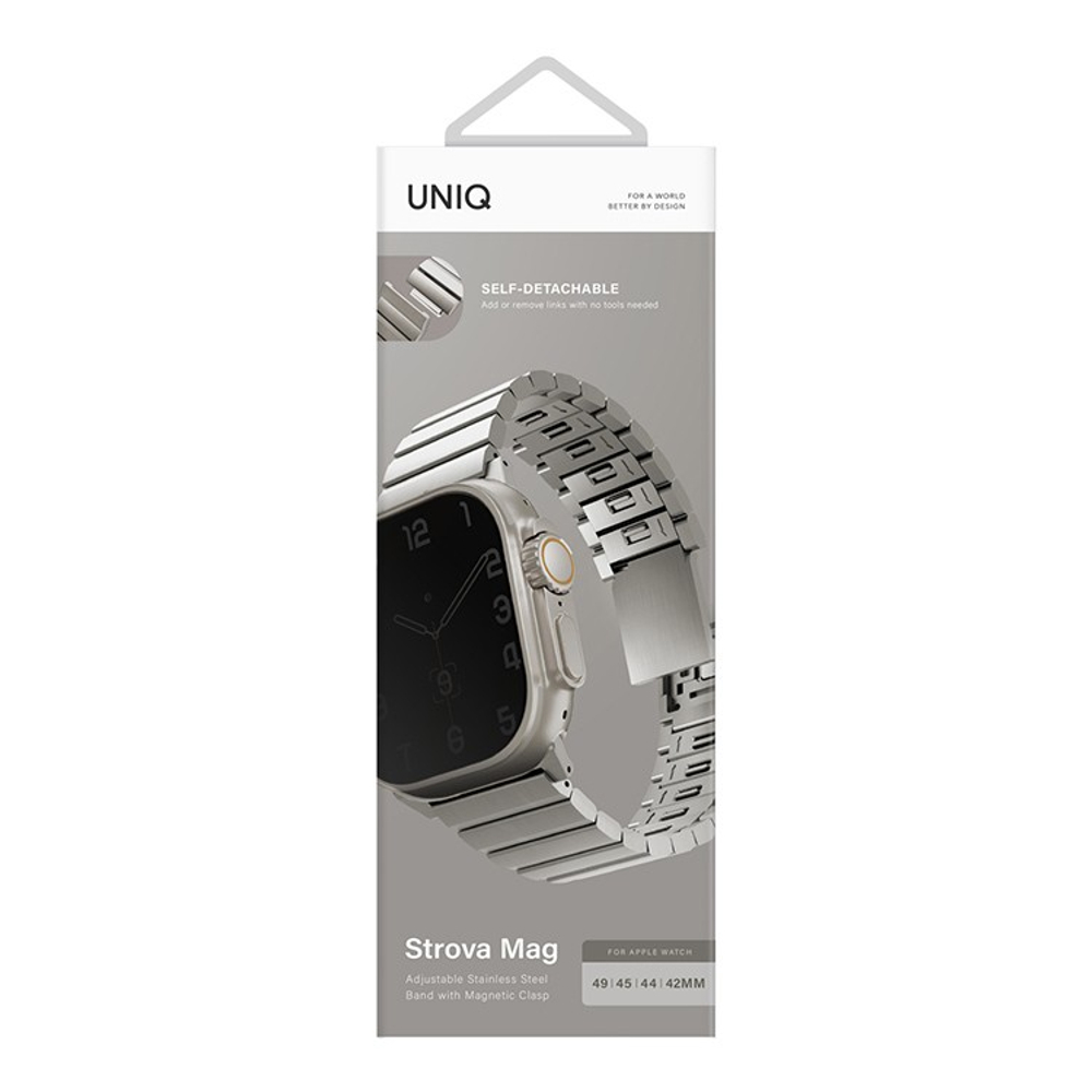 Uniq для Apple Watch 49-46-45-44 mm ремешок Strova MAG Strap Link Steel Silver