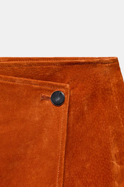 ZARA ЮБКА МИДИ НА ЗАПÁХЕ ИЗ 100% ЗАМШИ, ОРАНЖЕВЫЙ