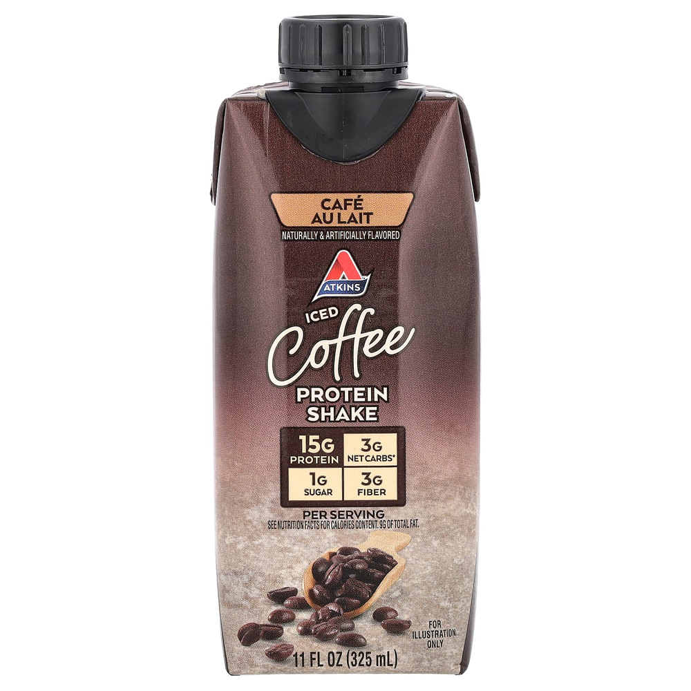 Atkins, Кофейный протеиновый коктейль со льдом, Cafe Au Lait, 4 коктейля, 325 мл (11 жидк. унц.)