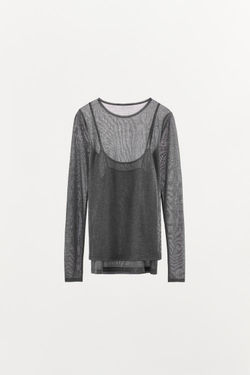 ZARA ФУТБОЛКА С ДВОЙНЫМ ЭФФЕКТОМ ИЗ МЯГКОЙ ТКАНИ, СЕРЫЙ МЕЛАНЖ