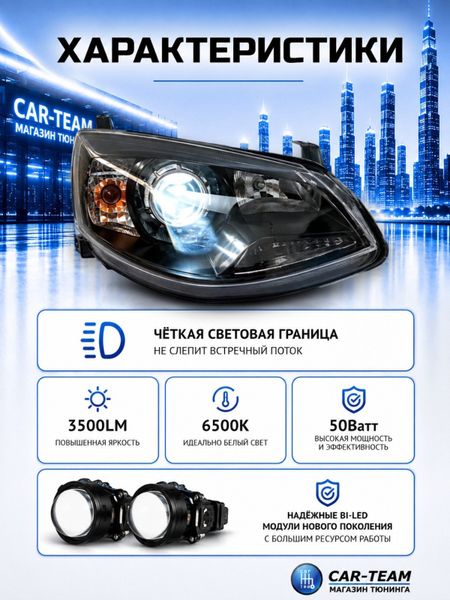 Фары на Лада Калина 2 передние с Bi LED модулями 2.5 дюйма (под ключ)