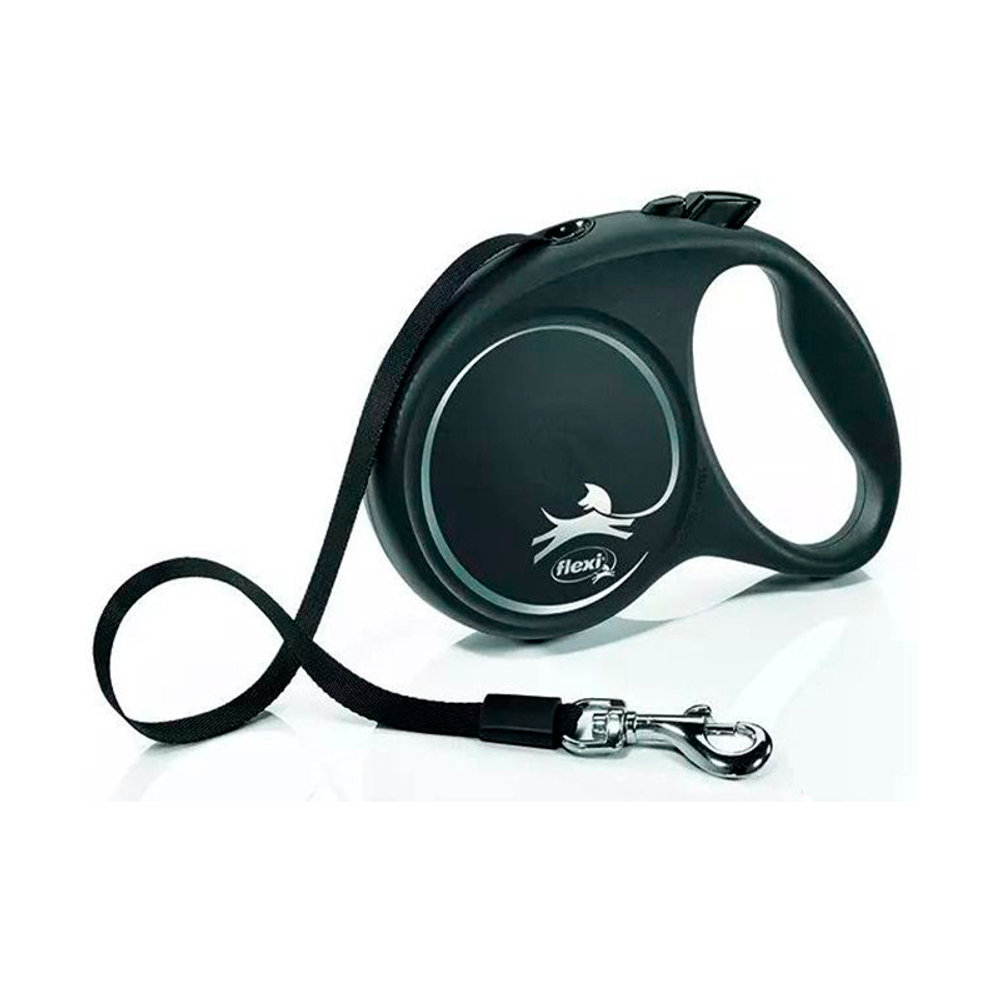 Flexi Black Design L 5м до 50кг поводок-рулетка РЕМЕНЬ, СЕРЕБРО 1/12