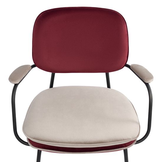 Стул с подлокотниками и контрастным кантом pea, велюр, бордовый/бежевый