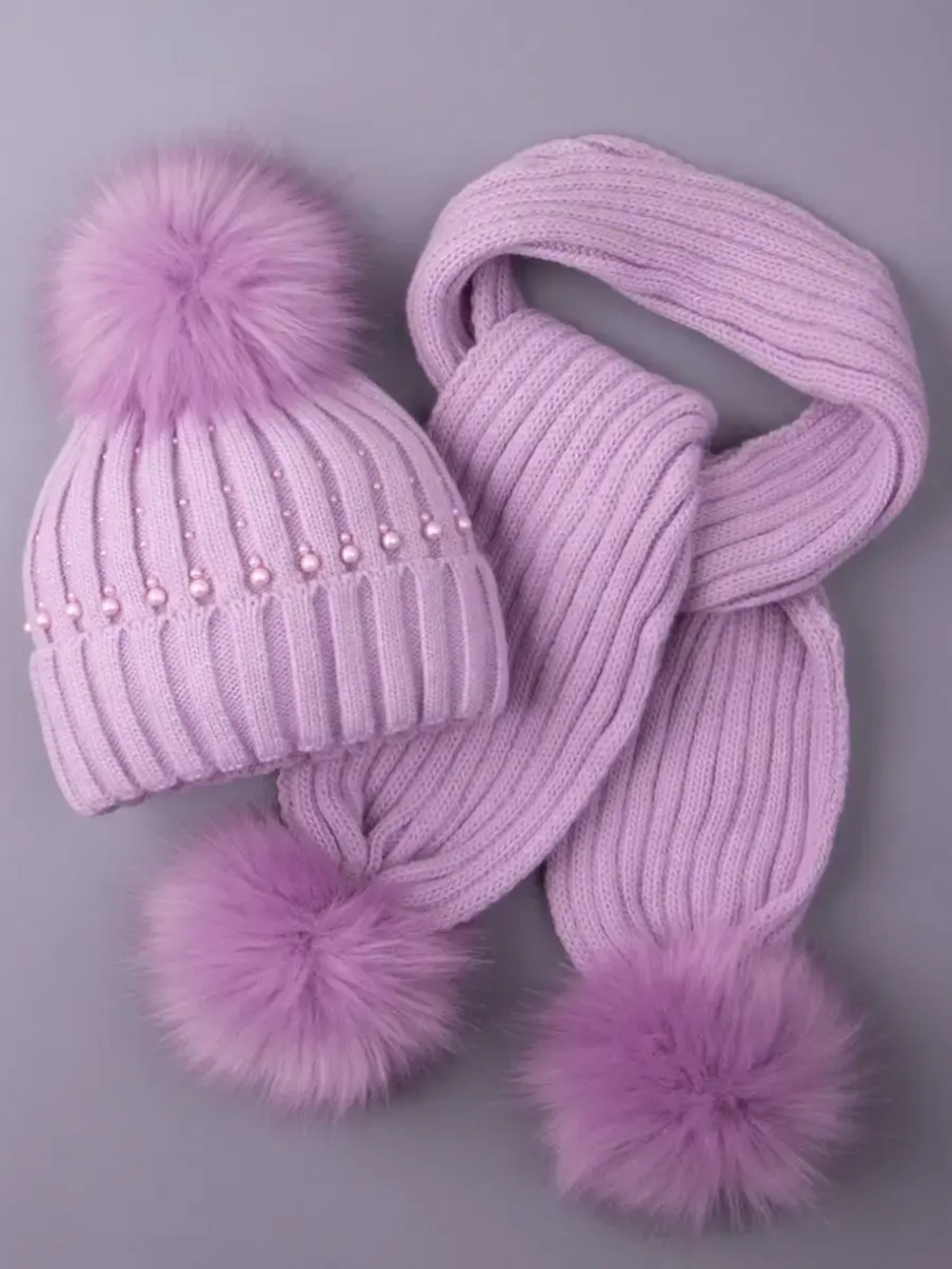 Шапка для девочки зимняя вязаная и шарф