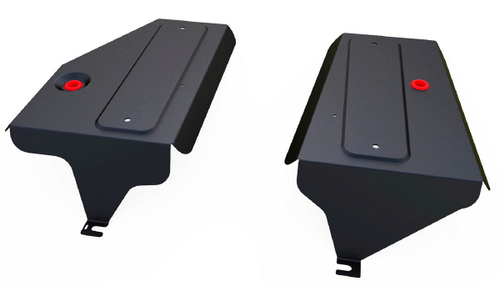 Защита топливного бака АвтоБроня для Mazda CX-5 I рестайлинг (V - 2.0; 2.5) 4WD 2015-2017, штампованная, сталь 1.8 мм, 2 части, с крепежом, 111.03819.1