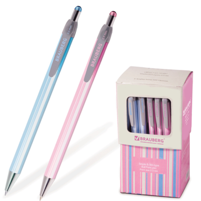 Ручка шариковая автомат Брауберг Сакура синяя 141287