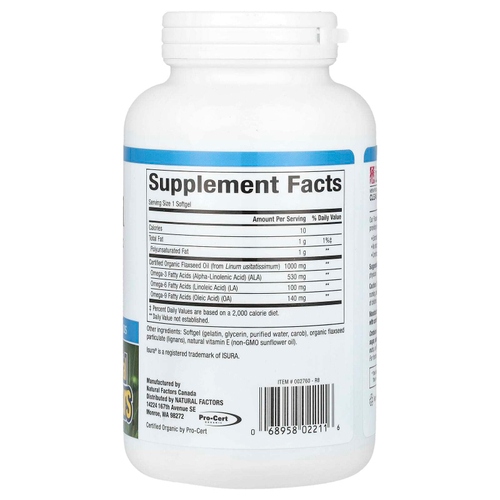 Natural Factors, Льняное масло, 1000 мг, 180 капсул
