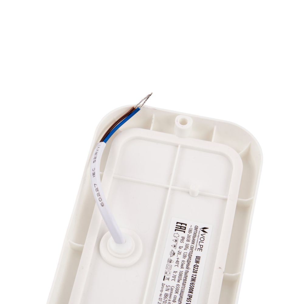 ULW-Q228 12W-6500K IP65 WHITE Светильник светодиодный влагозащищенный. Прямоугольник. Дневной свет 6500K. 160×85×35мм. Корпус белый. ТМ Volpe